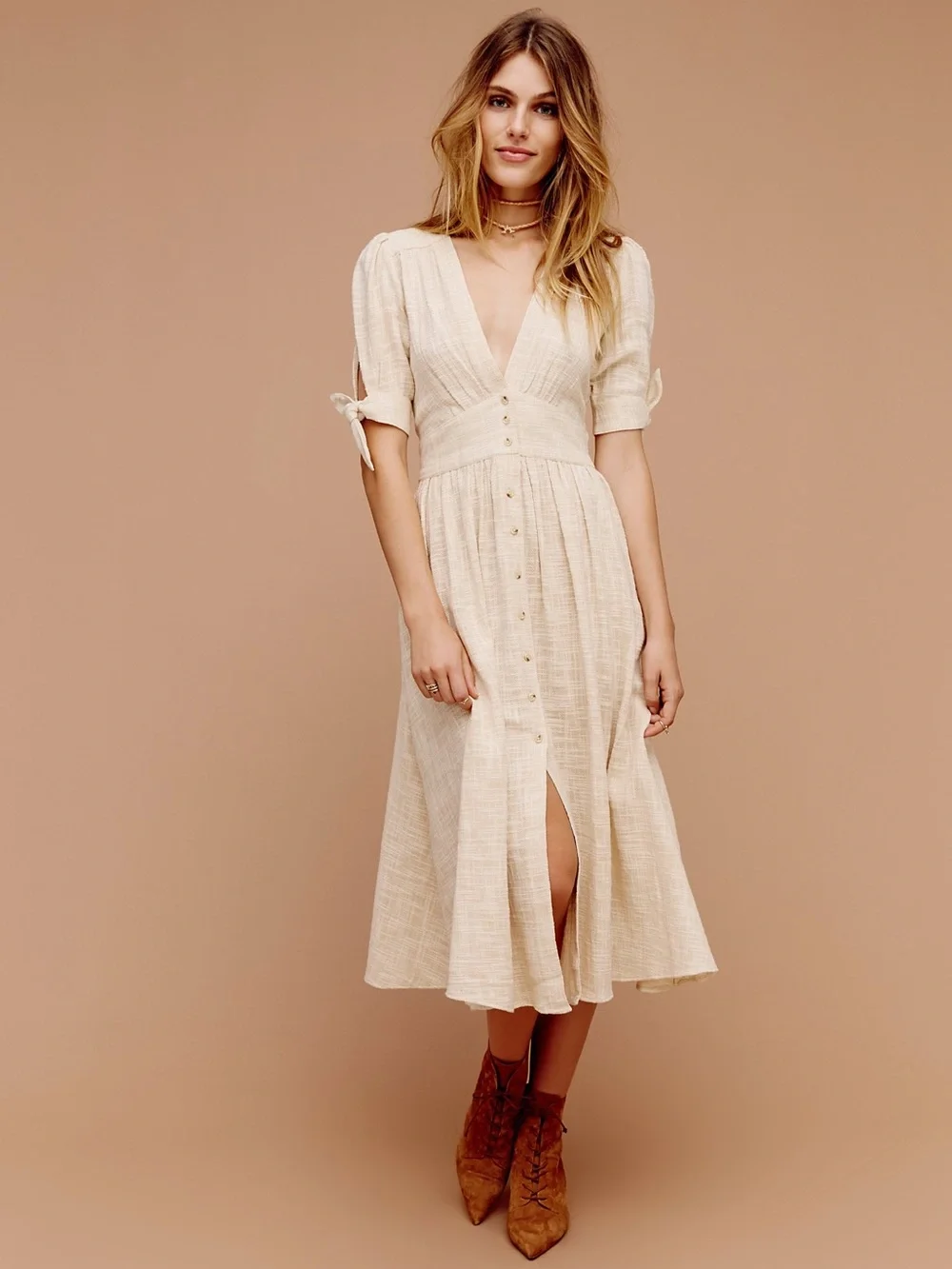 Free People Love of My Life Gauzy Cotton Midi Dress Boho Button Front - Size XS - Picture 2 of 8